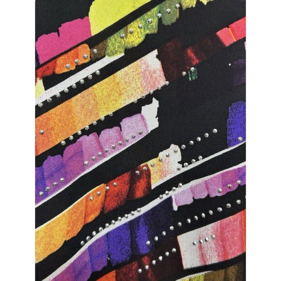 VALENTINA Asymmetrical Multicolor Tunic Top Size large Embellished Stretch - Picture 4 of 7
